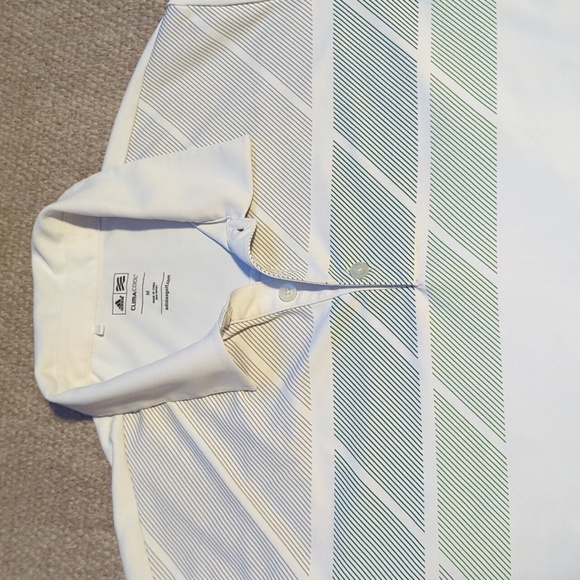 Mens Adidas Nevillewood Golf Polo Size Medium White/Green/Grey - Picture 1 of 6